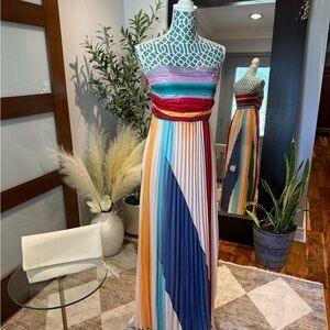 Colorful Strapless Pleated Dress New L